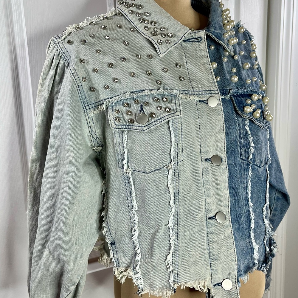 POL Light and Dark Blue Studded Denim Jacket M - Picture 16 of 17